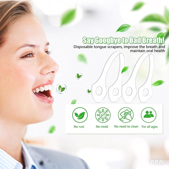 10 Count Disposable Tongue Scraper, Plastic Tongue Cleaner for Adults and Kids, Reduce Bad Breath,Promote Fresh Breath,Ergonomic Tongue Scrubber for Oral Care