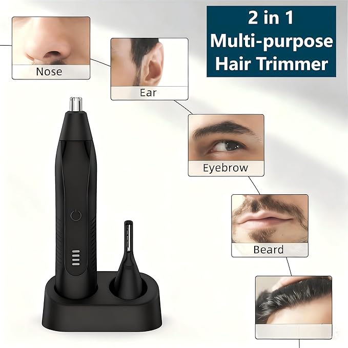 Ear and Nose Hair Trimmer for Men, 2025 USB Rechargeable 3 in 1 Professional Painless Eyebrow & Facial Hair Trimmer for Men Women, Dual-Edge Blades, Powerful Motor, Easy Cleansing