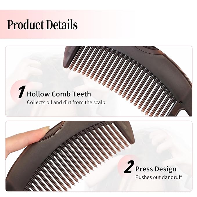 Dandruff Comb, Stainless Steel Fine Tooth Lice/Flea/Psoriasis Comb, Scalp Oil Buildup Removal Wide Hollow Tooth Button Hairbrush for Scalp Massage Care for Man Women and Kids (Red)