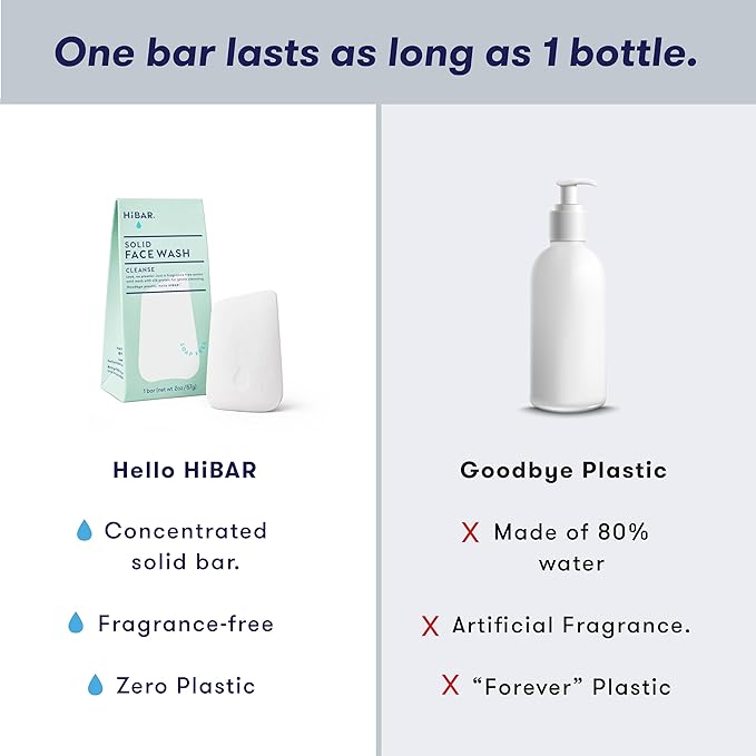 HIBAR - Cleanse Face Wash Bar - Solid Face Wash - Deep Cleansing & Moisturizing - With 12 Unique Amino Acids - Safe For Daily Use & Sensitive Skin - Plastic, Paraben & Soap-Free - Vegan -1 Bar