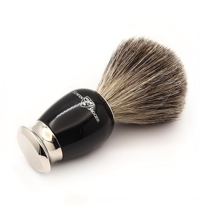 Edwin Jagger 81SB586AMZ Classic Imitation Ebony Pure Badger Exfoliating Shaving Brush with Stand for Shaving Cream or Shaving Soap for Men and Women (Black)