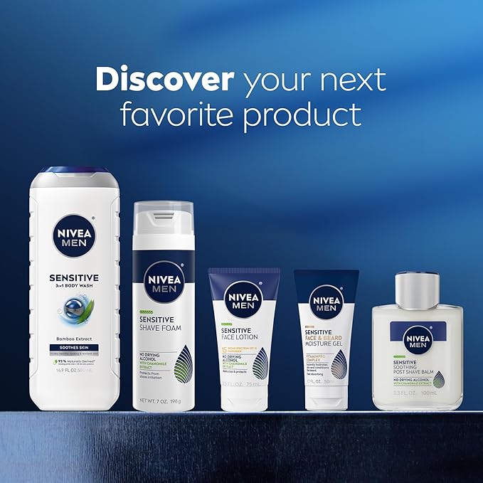 NIVEA MEN Sensitive Body Wash with Bamboo Extract, Moisturizing Body Wash for Sensitive Skin, Soap Free Shower Gel for Men with No Drying Alcohol, 30 Fl Oz Bottle