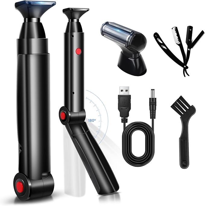 FERRISA Back Shavers for Men, Body Shaver for Men with Long Handle with 2 Shock Absorber Flex Heads, Men's Back Shaver with Facial Razor & 10 Blades