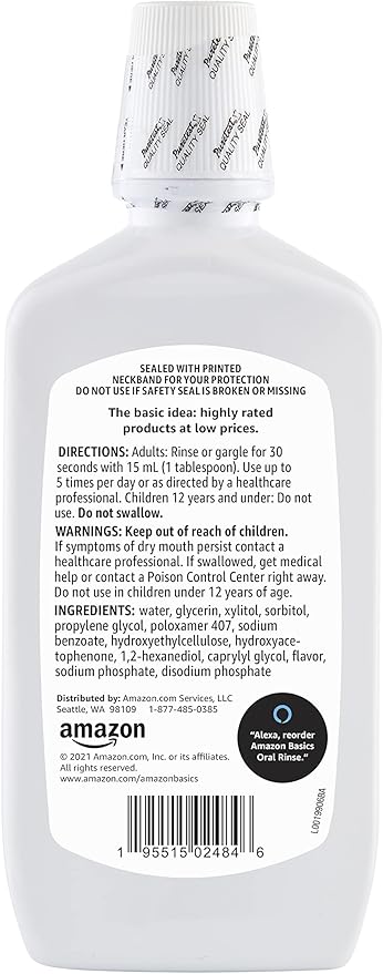 Amazon Basics Dry Mouth Oral Rinse, Alcohol Free, Mint Flavor, Soothes and Hydrates, 16 Fluid Ounces, 1-Pack (Previously Solimo)