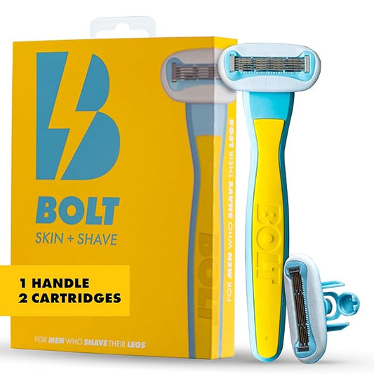 Performance Razor for Men’s Leg, Head, Chest & Arm Shaving – Ergonomic Zinc Alloy Handle, 5-Blade Cartridge with Aloe & Vitamin E, Designed for Coarse Hair – With 2 Cartridges