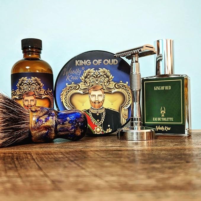 Wholly Kaw Shaving Soap | Luxury Dense, Rich & Creamy Lather Tallow Wet Shave Puck Notes of Bergamot Lemon Clary Sage Rose Pink Pepper Galbanum, Oud | Grooming and Skincare for Men 4 oz - King of Oud