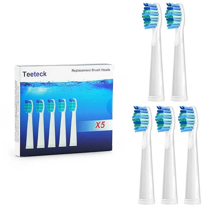 teeteck 5 Pack Electric Toothbrush Replacement Heads Compatible with Fairywill，Toothbrush Heads Compatible with FW-507/508/551/515/917/959/2011,FW-D1/D3/D7/D8
