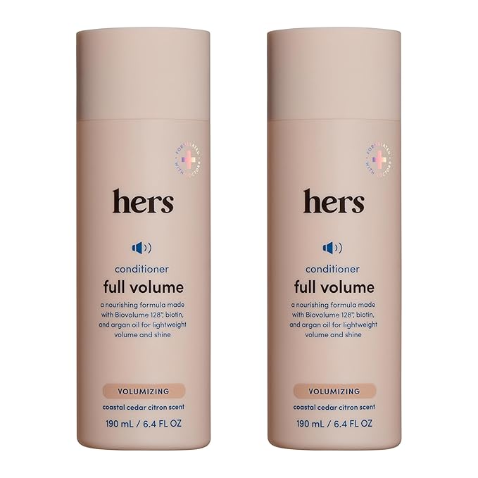hers Full Volume Conditioner - Biovolume 128, Argan Oil, & Biotin Formula - Volumizing Conditioner for Fine Hair - Paraben-Free & Cruelty-Free - Coastal Cedar Citron Scent - 6.4 Fl Oz, 2 Pack