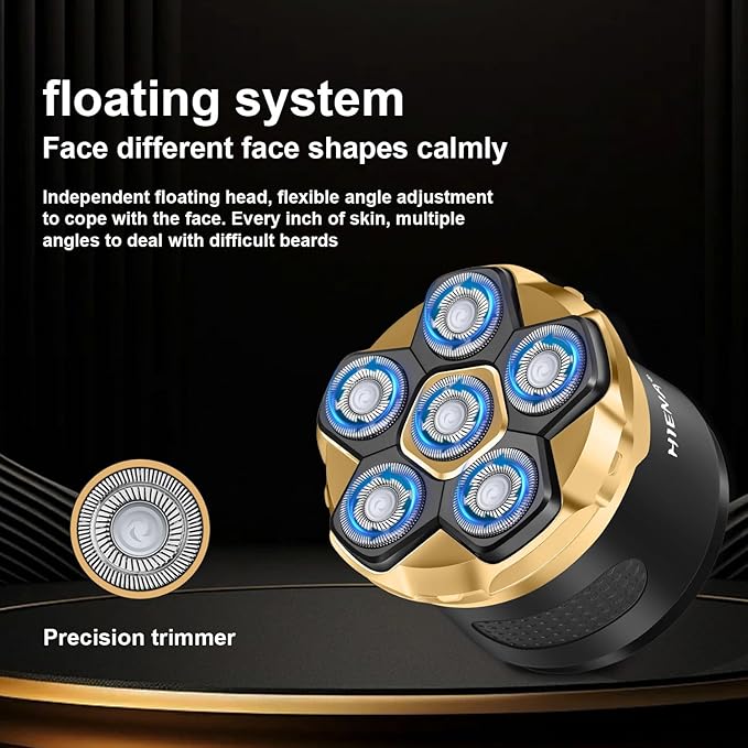 HIENA PRO Head Shaver for Bald Men - 6D Magnetic Rotating Shaver, Rechargeable Bald Head Razor Kit, Waterproof Electric Razor with LED Display (Gold)