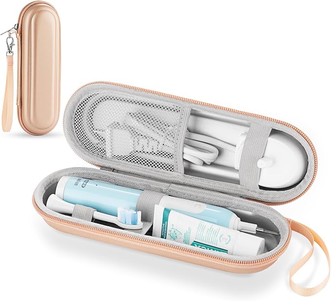 Toothbrush Travel Case for Oral B/Oral-B Pro 1000 1500 5000 7000 & Philips Sonicare 4100 1100 5300 5100 6100/iO Electric Toothbrush, Hard Protective Storage Bag (Gold)