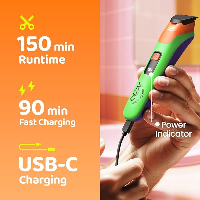 Electric Beard Trimmer for Men,Nose Hair Trimmer & Electric Razor 10-in-1 Grooming Kit Cordless Shaver Gift-Ready for Men(Greenish Orange)