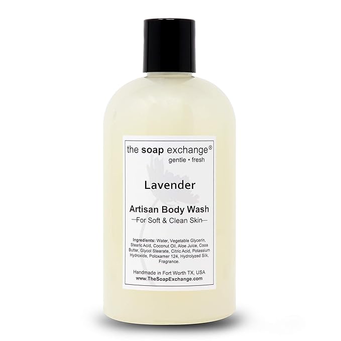 The Soap Exchange Body Wash - Lavender Scent - Hand Crafted 12 fl oz / 354 ml Natural Artisan Liquid Soap for Hand, Face & Body, Shower Gel, Cleanse, Moisturize, & Protect. Made in the USA.