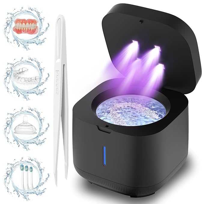 Ultrasonic Retainer Cleaner Machine, Dental Cleaning Pod for Dentures, Mouth Guard, Aligner, Night Guard, Jewelry, Braces, Ultra Sonic Cleaner for All Dental Appliances (Black)