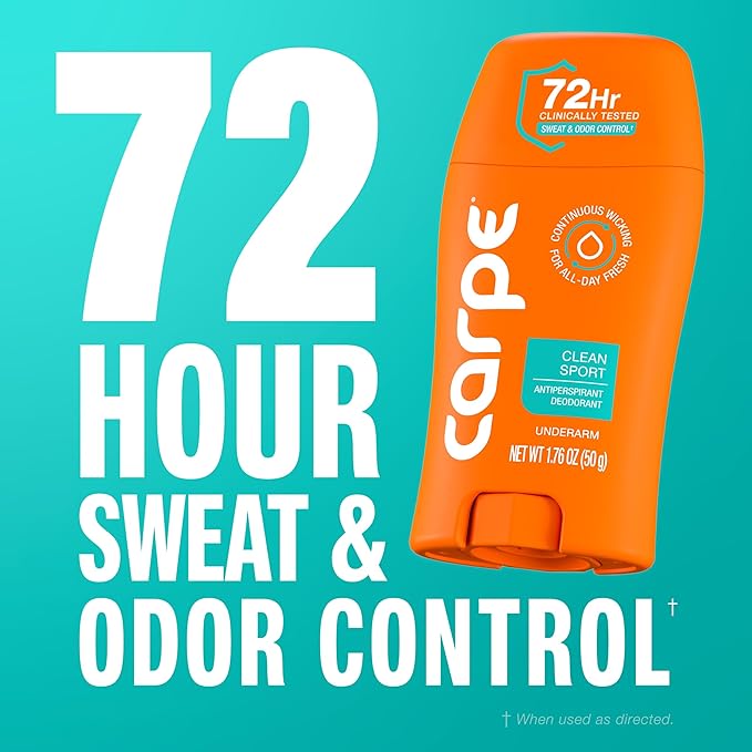 Carpe Underarm Deodorant Antiperspirant - Extra Strength Men's Antiperspirant with 72 Hour Sweat Control - Deodorant for Men - Helps Eliminate Odor - Clean Sport Scent