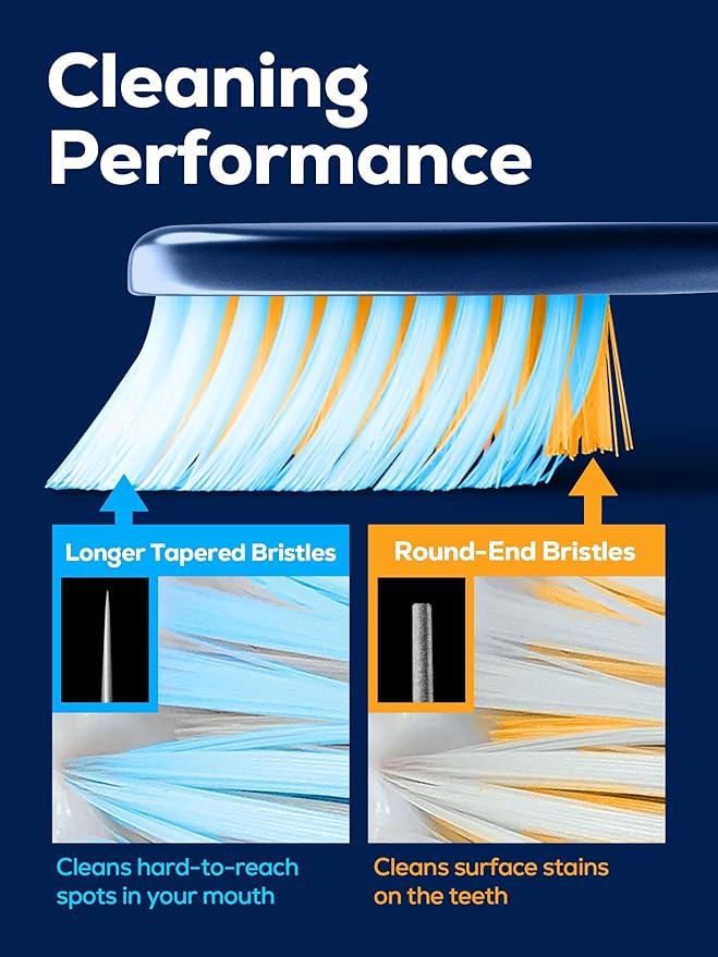 Medium Manual Toothbrush Pack, 6 Count, Deep Cleaning Flossing Toothbrushes for Sensitive Teeth & Receding Gums, Tapered Bristles for Adults & Elders, Help Plaque Removal, Assorted Colors