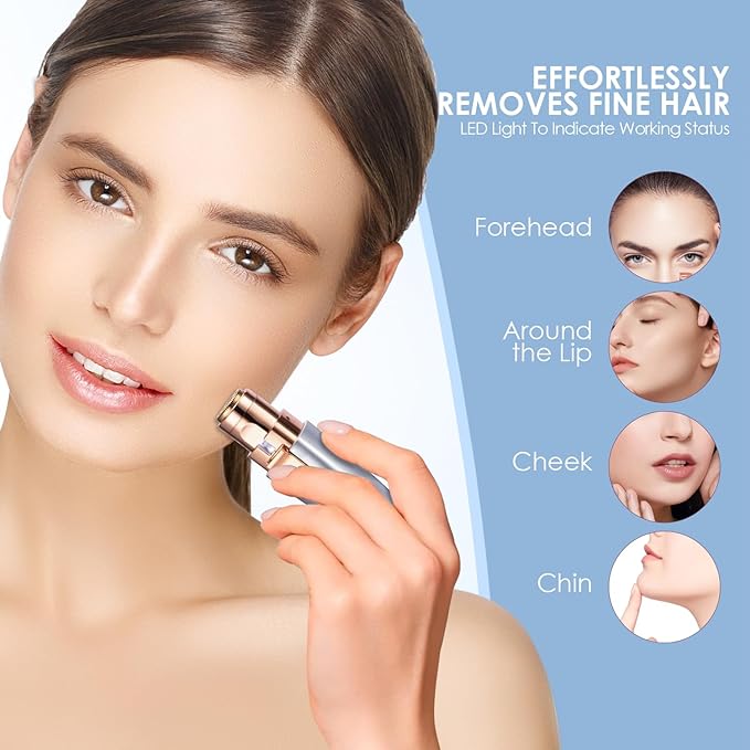 VG VOGCREST Eyebrow & Facial Trimmer: 2 in1 Rechargeable Facial Hair & Eyebrow Shaver - Painless LED Light (Sky Blue)