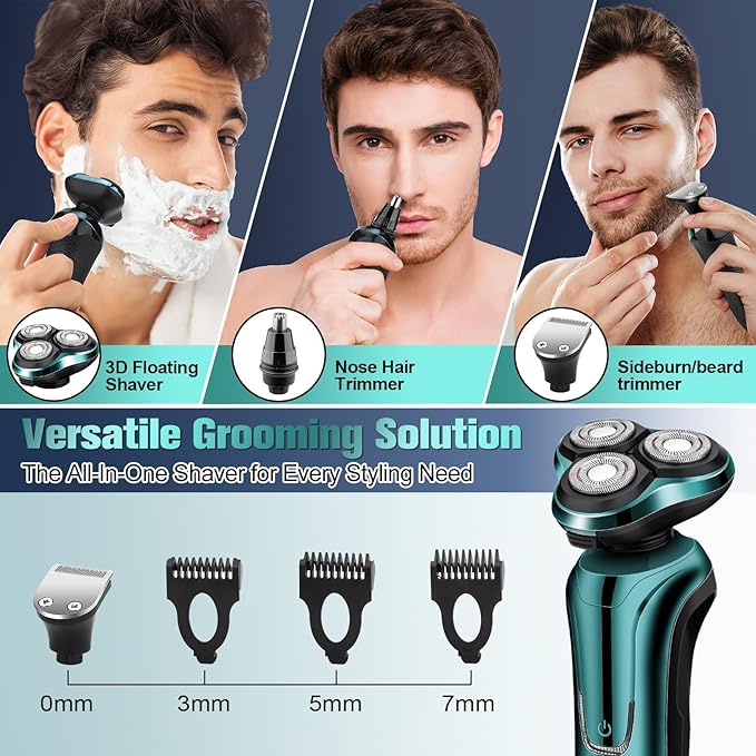 Electric Razors for Men, 3 Floating Heads Waterproof Wet Dry Shaver for Men, LED Display Cordless Rechargeable Electric Razor, Portable Travel Shaver for Face Beard Grooming