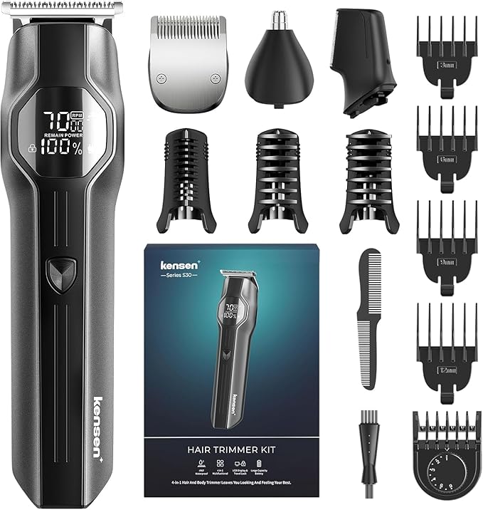 Beard Trimmer for Men - 14 in 1 Professional Mens Grooming Kits, Hair Clippers with Dual-Speed Motor for Beard Head Body Face Nose Ear Mustache Trimmer IPX7 Level LED Display 210 Min Electric Razor