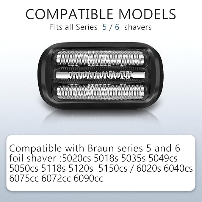 Series 5/6 53B Replacement Head for Braun Electric Foil Shaver, Compatible with Braun Razors New Generation 5020cs 5018s 5035s 5049cs 5050cs 6020s 6040cs 6075cc 6072cc 6090cc, 2 PCS