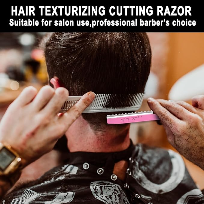 Hair Razors For Cutting Hair 7" Mental Thinning Styling Razors with 10 PCS Sharp Stainless Steel Blades Professional Hairs Styling Tool for Salon and Home (Pink)