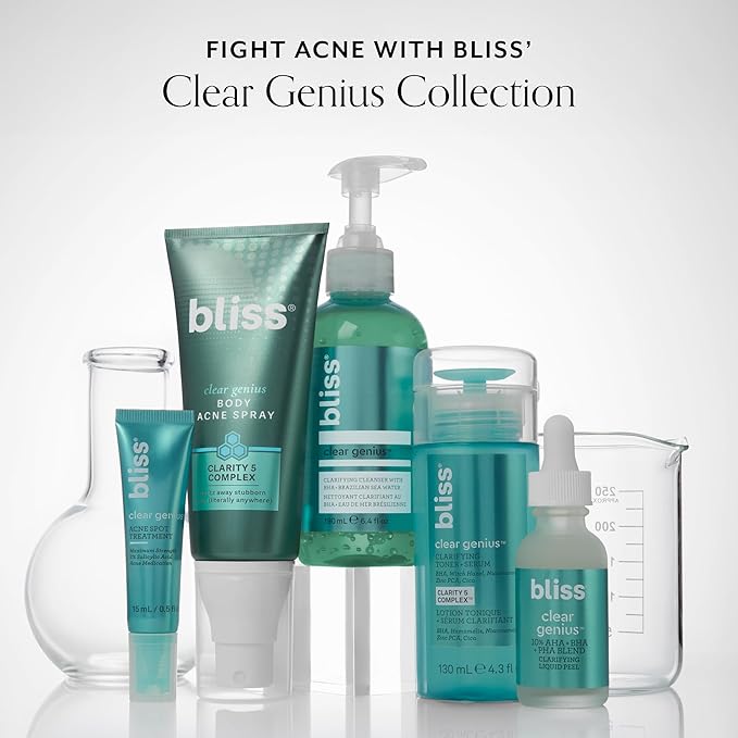 Bliss Clarifying Duo - Clear Genius Salicylic Acid Gel Cleanser + Overnight Liquid Peel - Visbily Reduce Pores Overnight and Clarify Skin with BHA & Niacinamide