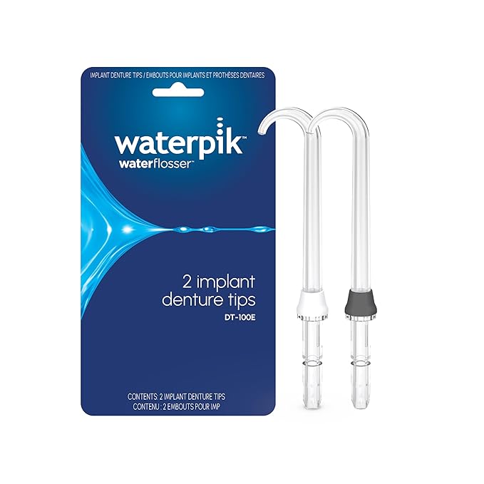 Waterpik Genuine Implant Denture Replacement Tips, Water Flosser Refill Heads Nozzles, DT-100E, 2 Count (assorted colors)