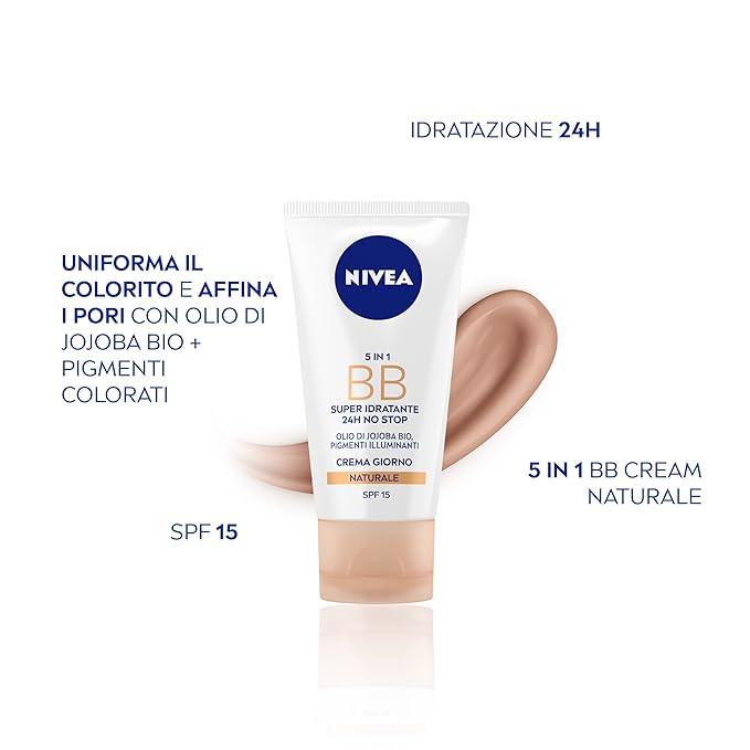 NIVEA 5-in-1 BB Cream Light with Mineral Pigments & Jojoba Oil, 50 ml Each – Bundle of 2 – Hydrating Complexion Perfecting Cream That Moisturises, Smooths, Evens Skin Tone & Enhances Natural Radiance