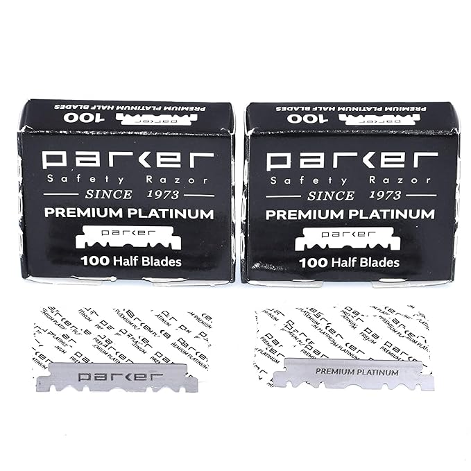 Parker Premium Platinum 1/2 Blades, ** 200 Count **, For Professional Barber Razors, Shavette Razors and Disposable Blade Straight Razors that accept Half of a Double Edge Razor Blade