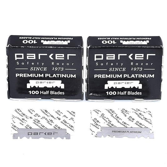 Parker Premium Platinum 1/2 Blades, ** 200 Count **, For Professional Barber Razors, Shavette Razors and Disposable Blade Straight Razors that accept Half of a Double Edge Razor Blade
