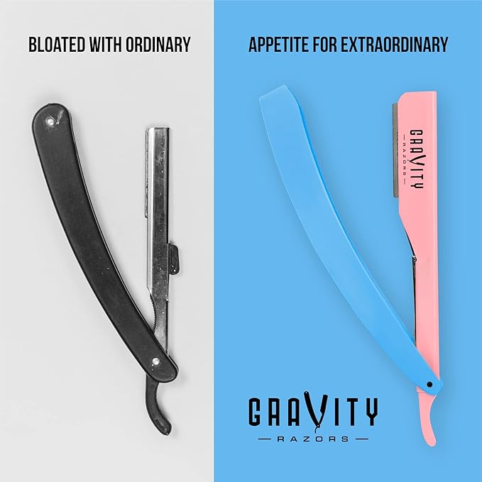 GRAVITY RAZORS Professional Straight Razor Kit – Ultra Exposure, Includes 10 Premium Blades, 2mm Exposed, Cotton Candy
