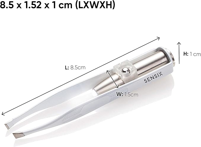 Sensica Lighted Tweezers for Women Facial Hair – LED Light Up Tweezers for Precision Eyebrow Plucking – Slant Tip Stainless Steel Tweezer with Long Arms & 3 Extra Batteries – Facial Hair Removal Tool