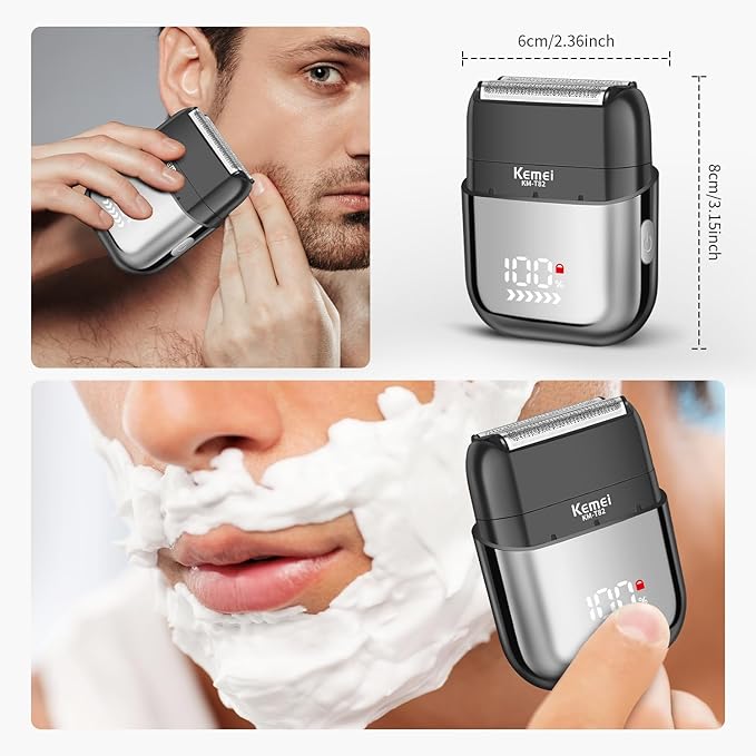 KEMEI Upgraded Foil Shaver, Mini Electric Shavers for Men with USB Type-C Rechargeable, Double Floating Blade Electric Razor for Men and Waterproof with LED KM-T82