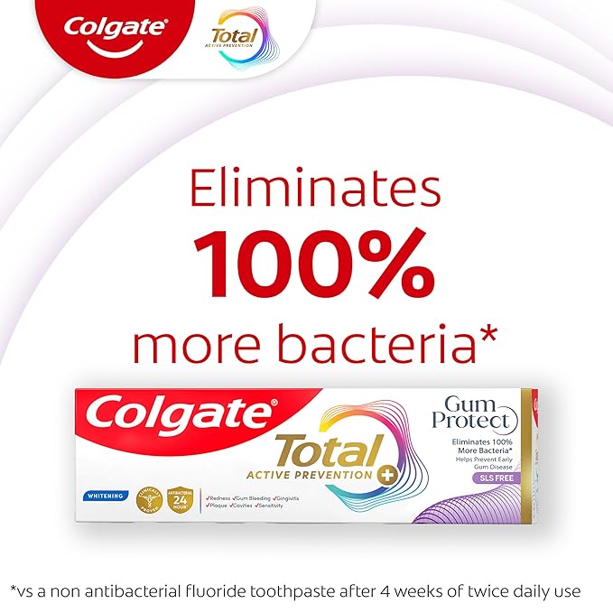 Colgate Total Active Prevention Gum Protect Whitening Toothpaste, Whitening Gum Toothpaste for Inflammation, Redness, Bleeding, Irritation, and Sensitivity, SLS Free, 3 Pack, 3.0 oz