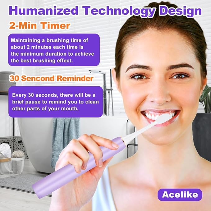 Whitening Electric Toothbrush for Adults and Kids, Rechargeable Toothbrush with 8 Brush Heads & Travel Case, 5 Modes & Smart Timer, 45000VPM Deep Clean, IPX7,One Fast Charge Last 120 Days - Purple