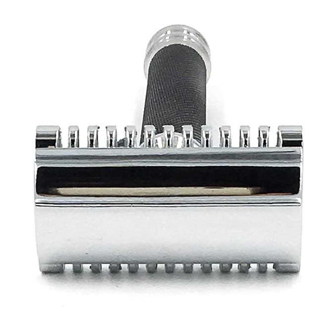 Parker Open Comb Double Edge Safety Razor – Heavyweight Chrome Handle for Closer Shaves – Includes 5 Razor Blades – Ideal for Men with Thick or Coarse Beards (26C - Graphite Gray)