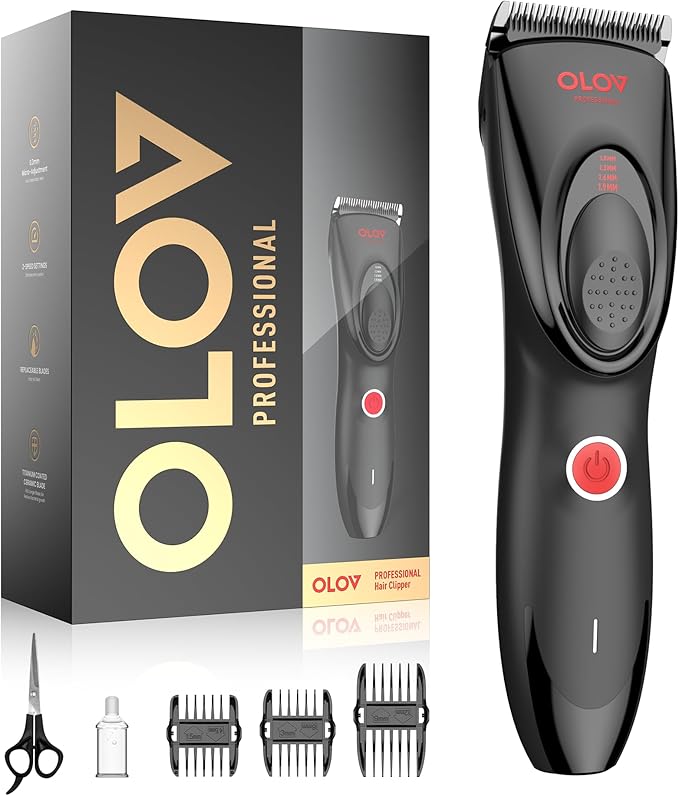 Hair Clippers for Men, Cordless Hair Clipper Kit, Adjustable 4 Length Setting, 2-Speed Settings, Replaceable Ceramic Blade Heads, Rechargeable Hair Clippers for Family (Red)