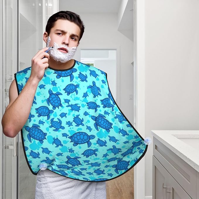 Beard Apron Hair Catcher, Ocean Animal Turquoise Blue Sea Turtles Shave Bib, Waterproof Non-Stick Shaving Bib, Trimming Grooming Tool for Dad Men Anniversary
