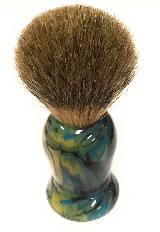 G.B.S Men's- 21mm Knot Wet Shave Brush. Colourful Modern Handle Green/Blue Hues Includes Brush Stand To Ensure Proper Storage After Lathering W/Any Shaving Cream Or Soap.