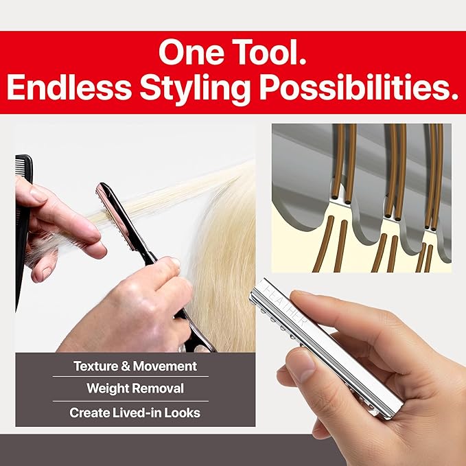 Feather - 7.25-inch Red Texturizing Styling Razor Handle – The Professional tool for Hair Cutting, Thinning, Layering, Texturizing and Feathering - The # 1 Stylist and Barber Razor Tool