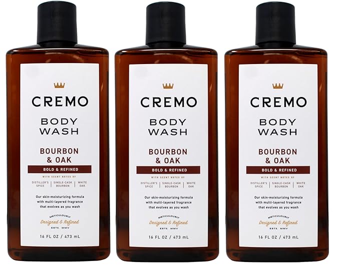 Cremo Body Wash, Bourbon & Oak, 16 Ounce (Pack of 3)