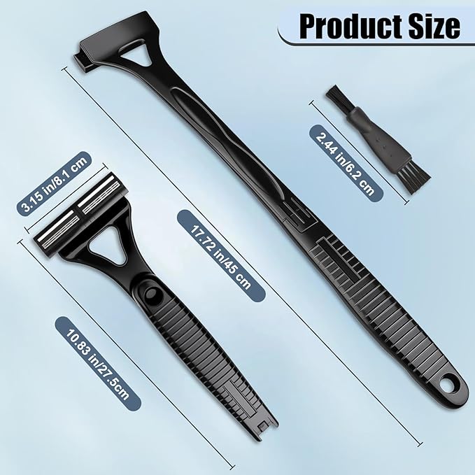 Back Shaver for Men & Women(DIY), Body Hair Trimmer with Foldable Extra Long Ergonomic Handle, Wet Dry Shaving & Safety Razor Technology with 8 Pcs Ultra Sharp Replaceable Blades