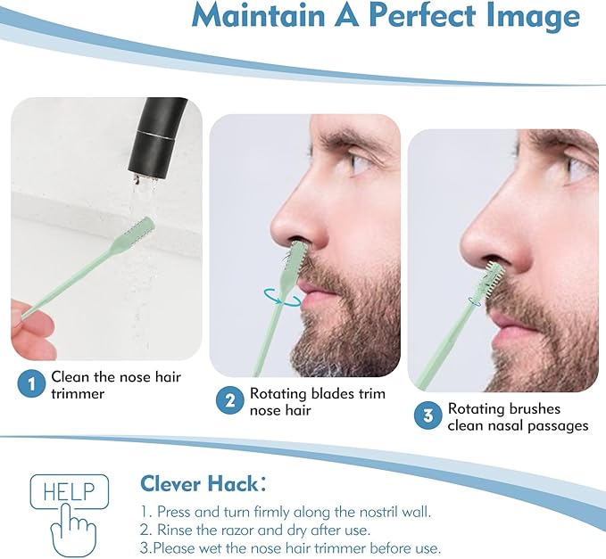 10 Pcs 2-in-1 Nasal Hair Cutter, Double Sided Nose Hair Cutter, Portable 360° Rotating Manual Nose Hair Trimmer for Men and Women