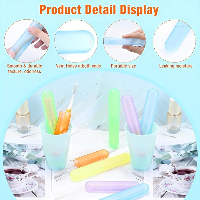 30 Pack Travel Toothbrush Case, Plastic Portable Toothbrush Holder, Dust Proof Breathable Storage Container for Camping School Bathroom Home,7 Colors