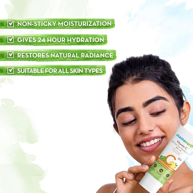 MAMAEARTH Vitamin C Oil-Free Face Moisturizer | Skin Illumination with Gotu Kola | Reduces Dryness & Restores Radiance | Non-Sticky Moisturization | 2.71 Fl Oz (80ml)