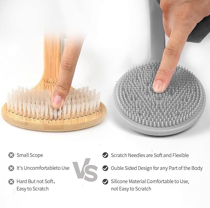 Back Scratcher, 2025 New All Body Scratcher with 2 Scratch Surface, Back Massager & Scalp Massager & Scalp Exfoliator, Deep Back Scratcher for Men/Women, Long Handle Backscratchers for Adults (Grey)