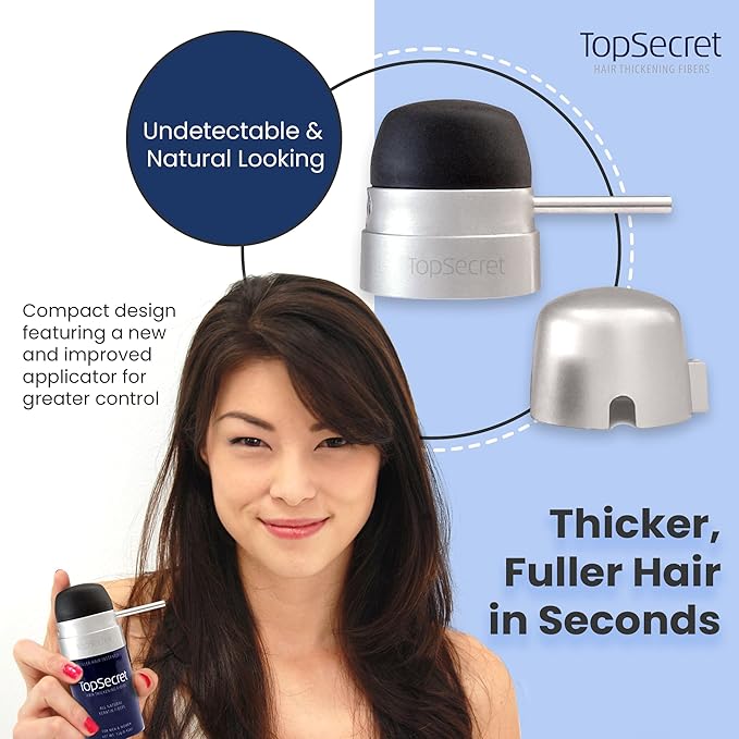 Top Secret Hair Thickening Building Fibers Applicator Included - Undetectable & Natural Hair Filler - for Men & Women - Instantly Fill In Fine Thinning Hair - Weather & Sweat Resistant (White, Small)
