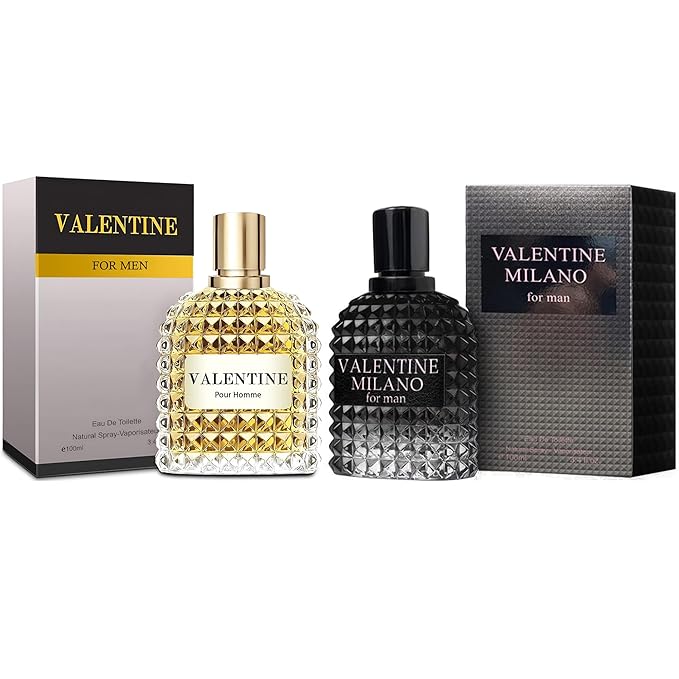 Valentine Milano & Valentine Men's Cologne Gift Set - 3.4 Fl Oz Each | Amber Floral & Vanilla Leather Fragrance | Eau de Toilette Duo for Daily & Special Occasions
