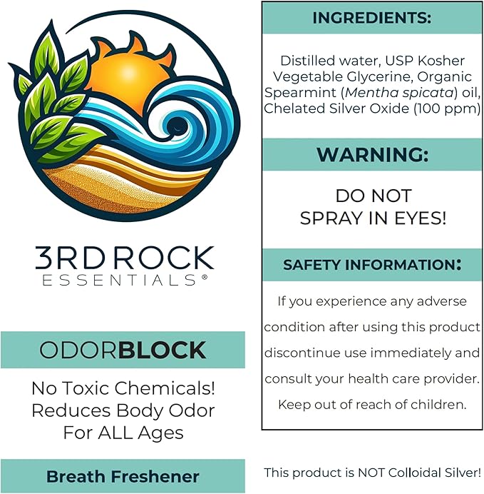 3rd Rock Essentials | ODORBlock Natural Breath Freshener Spray | Non Toxic Alcohol Free & Sugar Free Odor Control Mouth Spray | All Natural Personal Care (2 fl oz | 1 Pack)