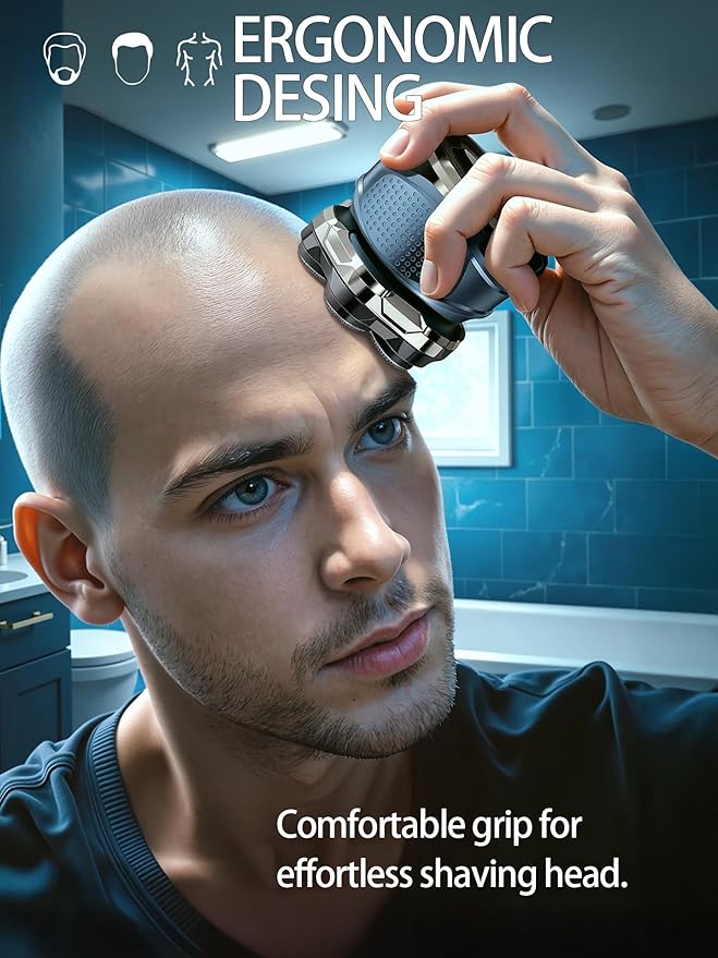 Head Shavers for Bald Men - IPX7 Waterproof Electric Razor with 7D Floating Rotary Blades, LED Display, Wet/Dry Close Shave Grooming Kit for Bald Head, Body, Beard - Ideal Gifts for Men