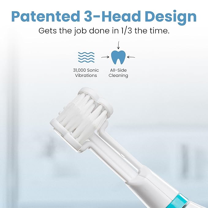 Triple Bristle GO | Portable Battery Sonic Travel Toothbrush | Three Cleaning Modes | Soft Nylon Bristles | Also for Autistic Special Needs Adults and Kids | Oral Care Kit